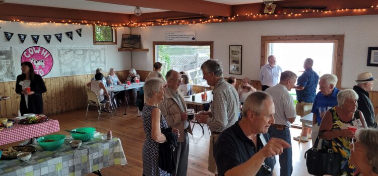 Bruce talking to Mr. Ridenaur, Joe Carr and Pat Bennett, Bob talking to Mr McLeod - CSSS 1970 Grads 50+2 Reunion - Friday night